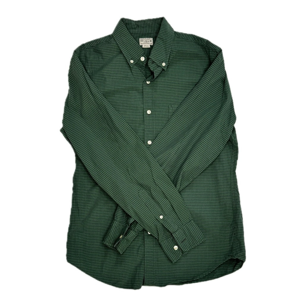 J.Crew Men’s Button-Down Shirt - Medium, Green & Blue Check